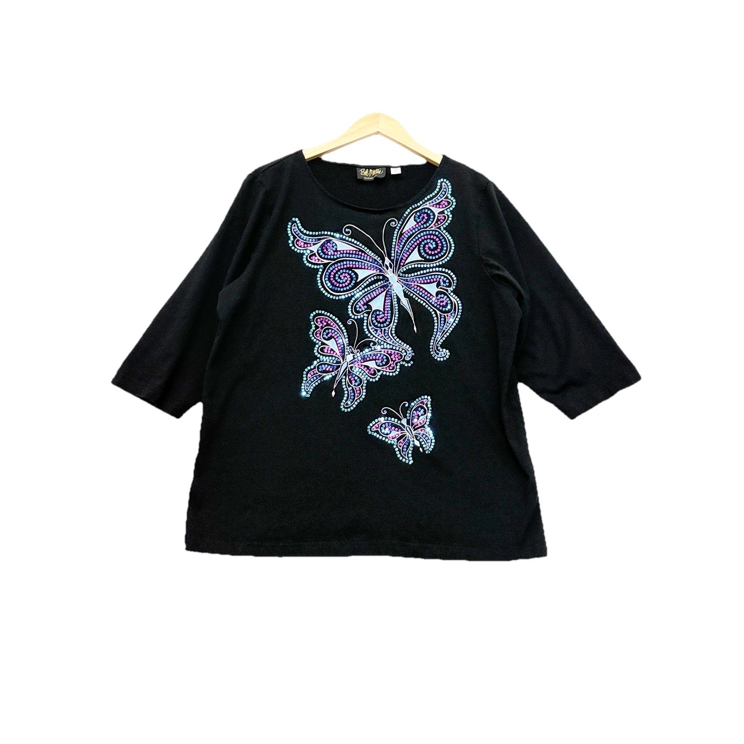 Bob Mackie Vintage Wearable Art Top Butterfly Black Knit Fairy Women's Size Xl